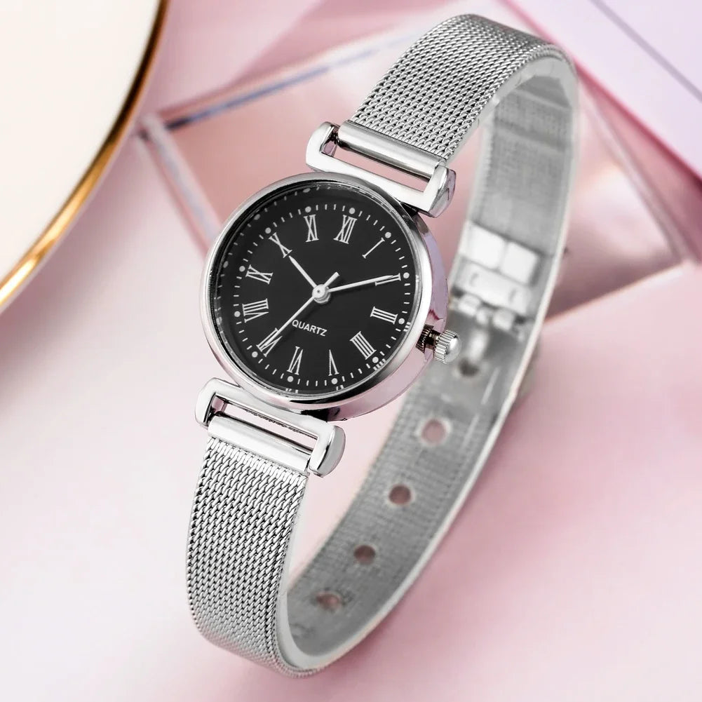 Chic Silver Quartz Women's Watch with Elegant Roman Numerals and Stylish Bracelet Band - Perfect Gift for Her
