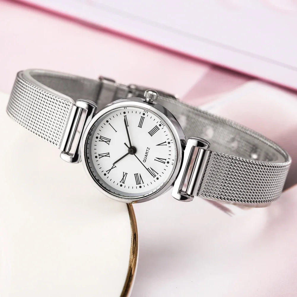 Chic Silver Quartz Women's Watch with Elegant Roman Numerals and Stylish Bracelet Band - Perfect Gift for Her