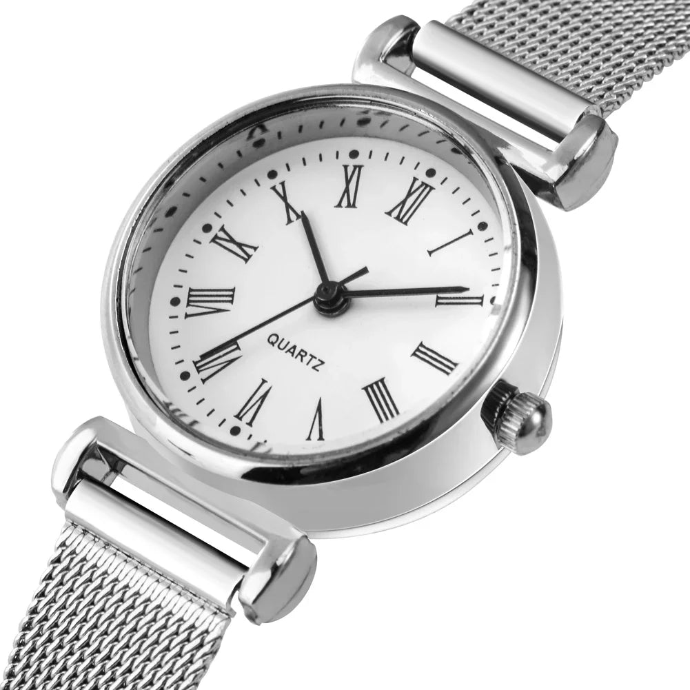Chic Silver Quartz Women's Watch with Elegant Roman Numerals and Stylish Bracelet Band - Perfect Gift for Her