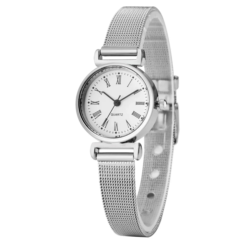 Chic Silver Quartz Women's Watch with Elegant Roman Numerals and Stylish Bracelet Band - Perfect Gift for Her