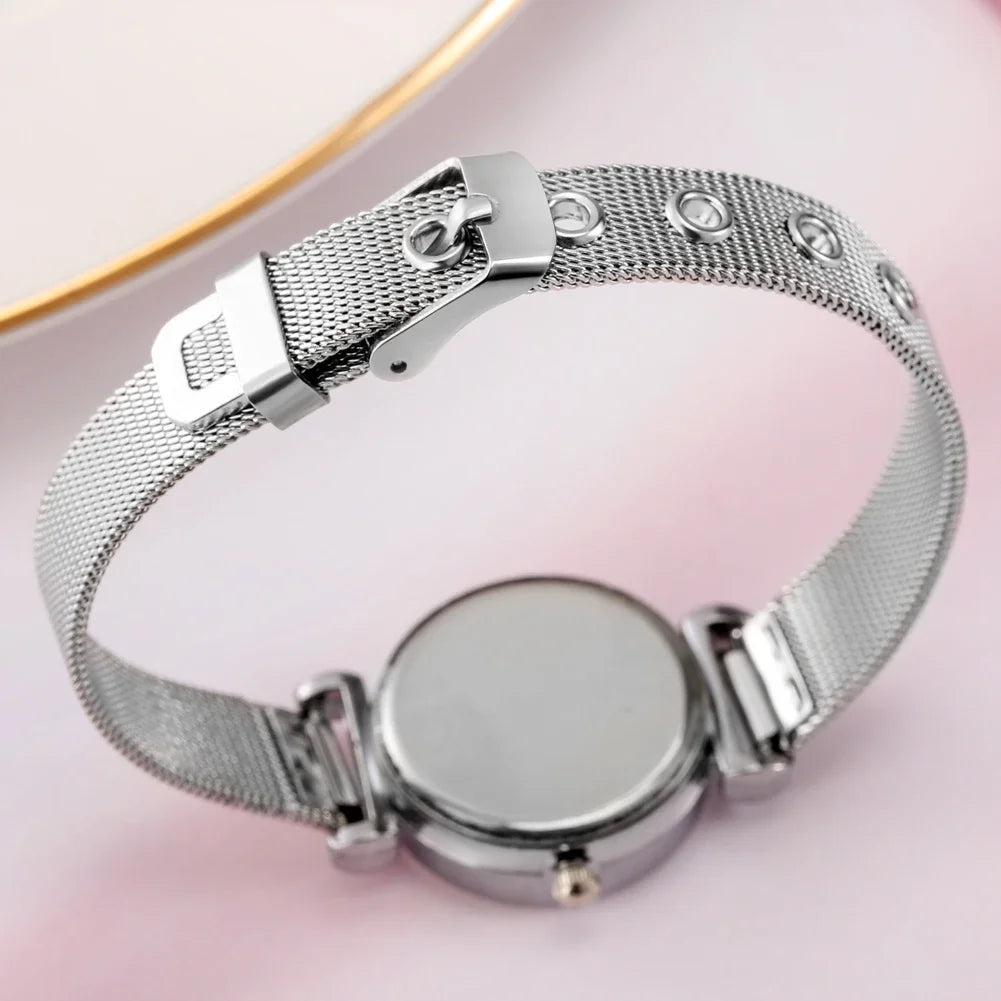 Chic Silver Quartz Women's Watch with Elegant Roman Numerals and Stylish Bracelet Band - Perfect Gift for Her